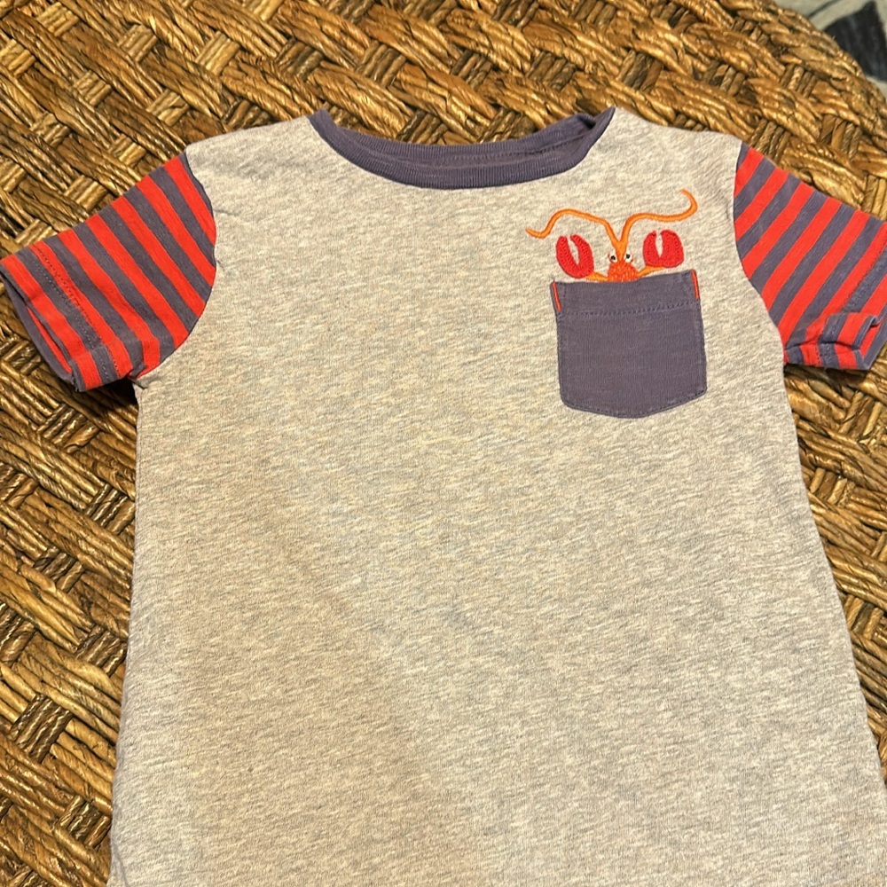 Mini Boden Gray and Red Striped Kids Shirt